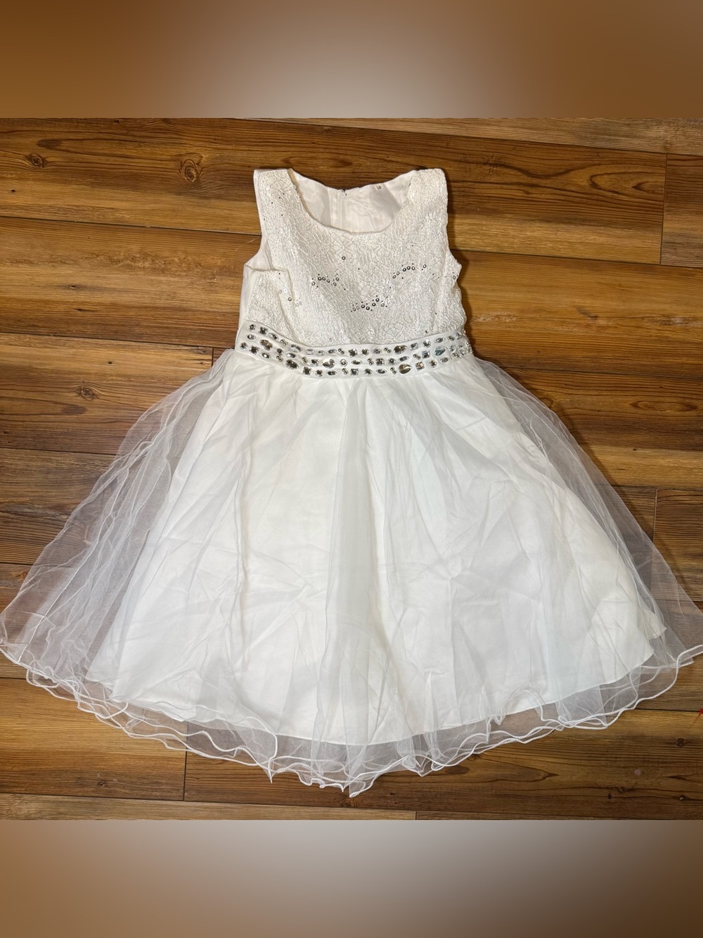 Dream High Girls White Tulle Dress Rhinestone Formal Party Wedding Size 10 NWT